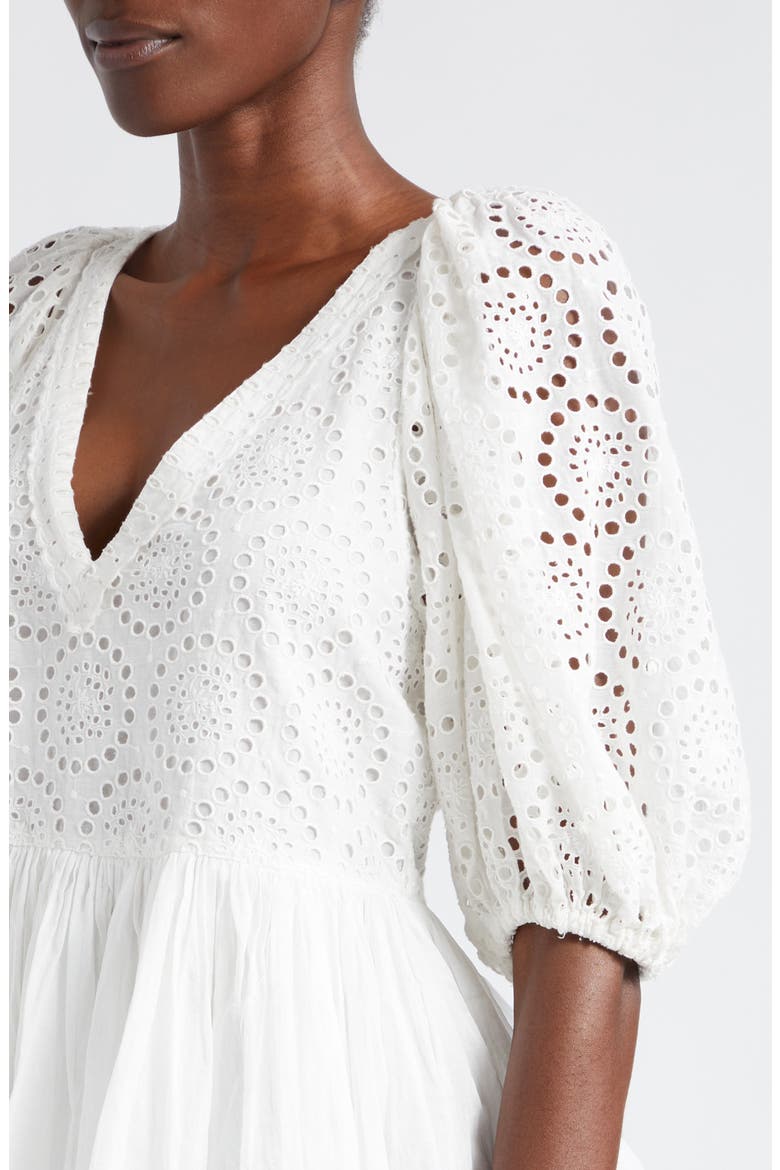 Maeve Eyelet Puff Sleeve Peplum Top, Alternate, color, WHITE