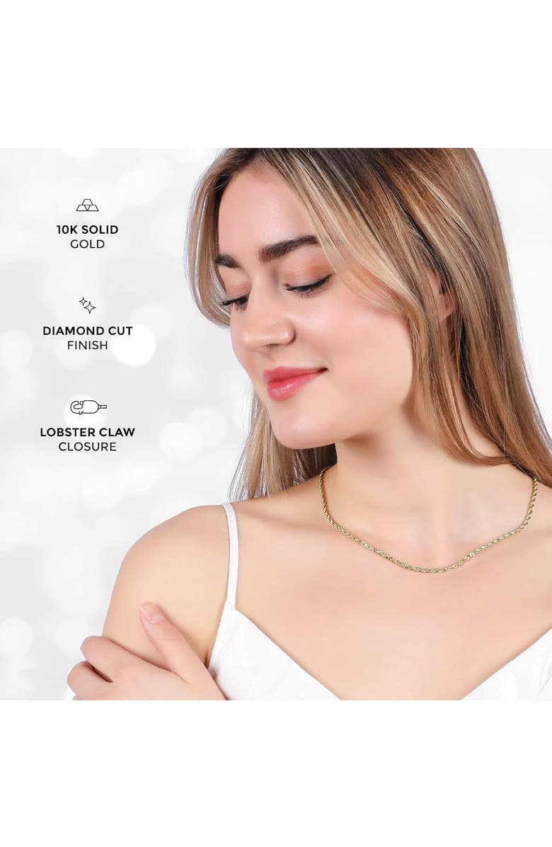 BEST SILVER 10K Gold 3mm Rope Chain Necklace, Alternate, color, 