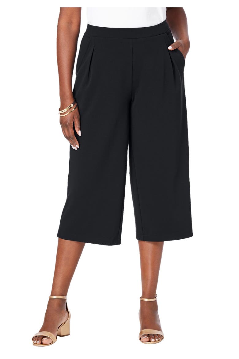 Wide-Leg Crop Crepe Pants, Main, color, BLACK