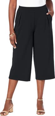 Jessica London Wide-Leg Crop Crepe Pants