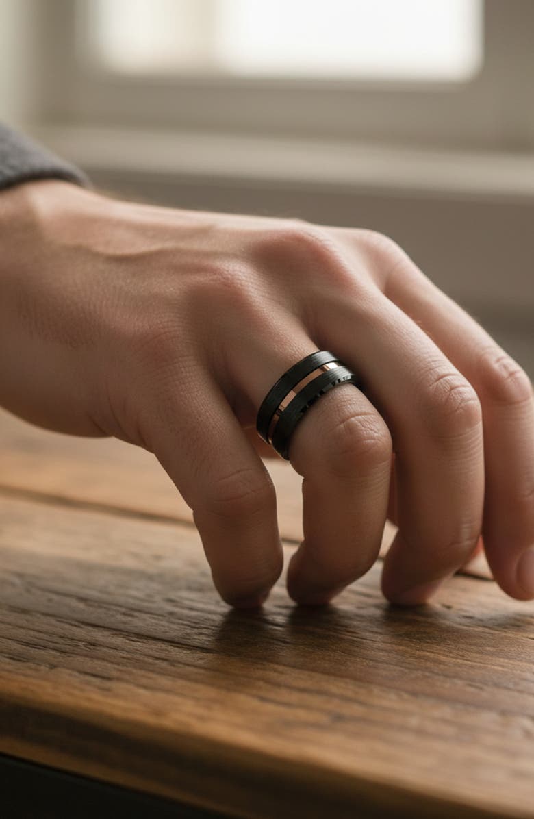 Larson Jewelers Nevan Flat Brushed Tungsten Wedding Band, Alternate, color, Black / Espresso