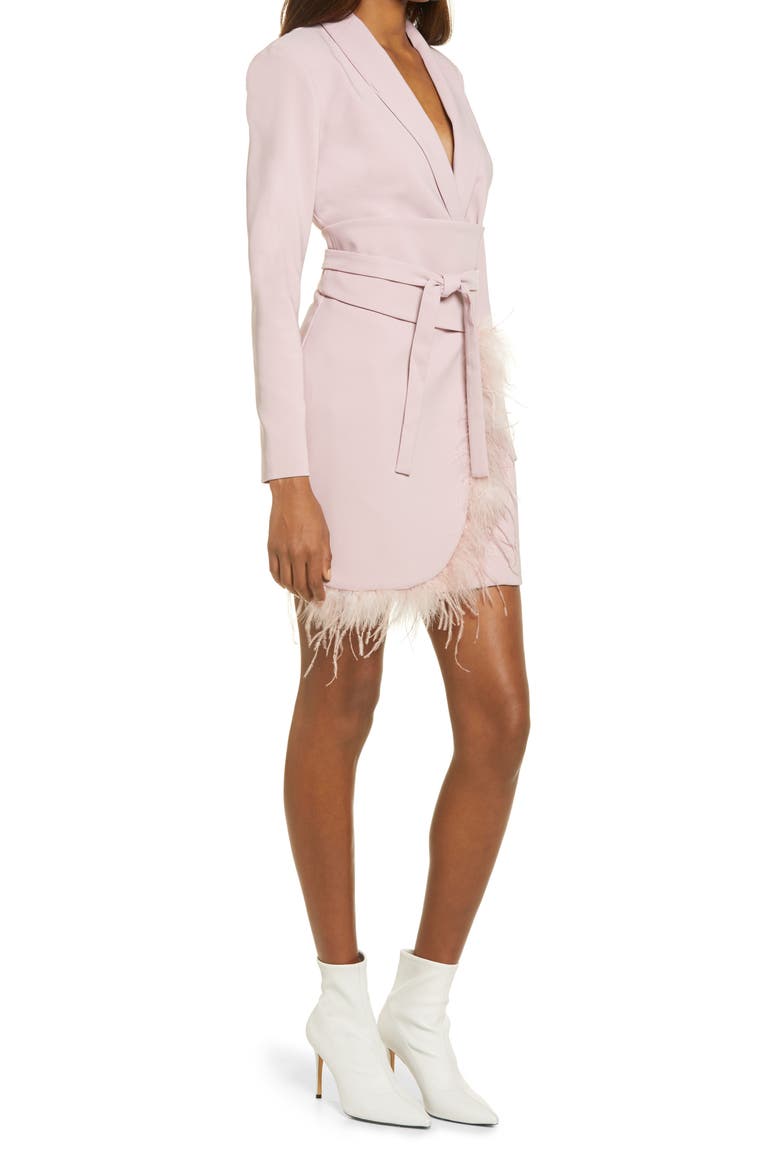 Feather Hem Long Sleeve Blazer Dress, Alternate, color, MINK