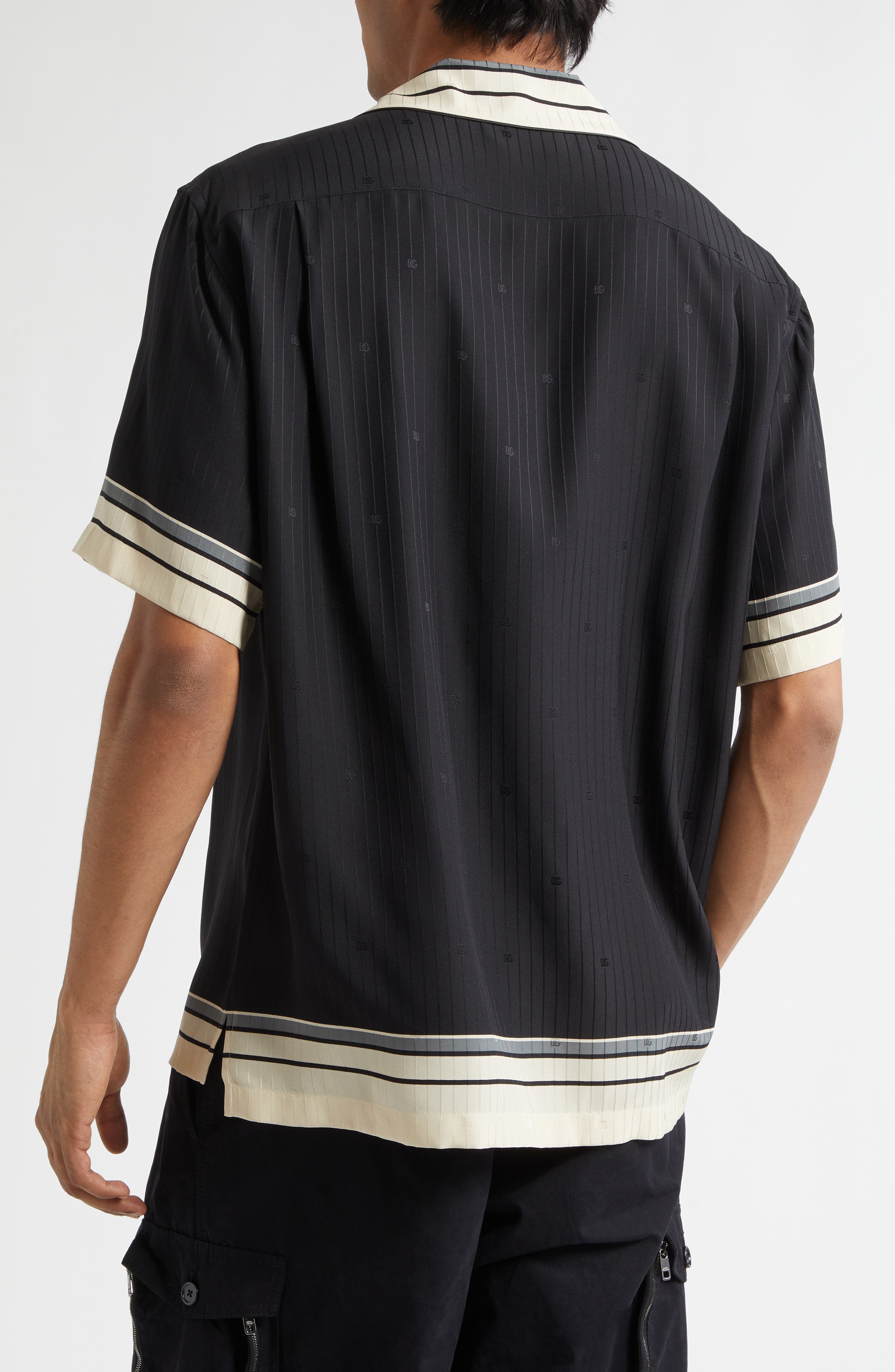 Engineered Stripe Print Short Sleeve Silk Button-Up Shirt - image 2