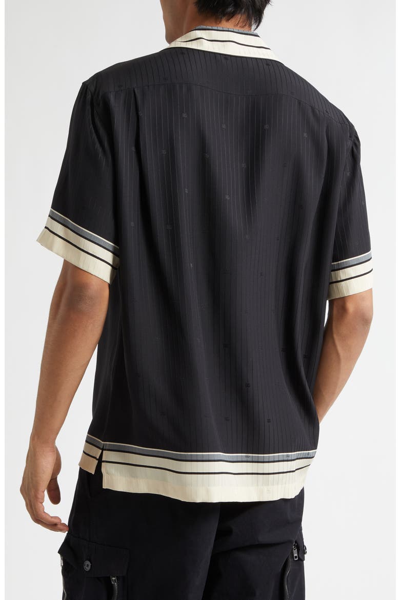 Engineered Stripe Print Short Sleeve Silk Button-Up Shirt, Alternate, color, RIGHE F.NERO