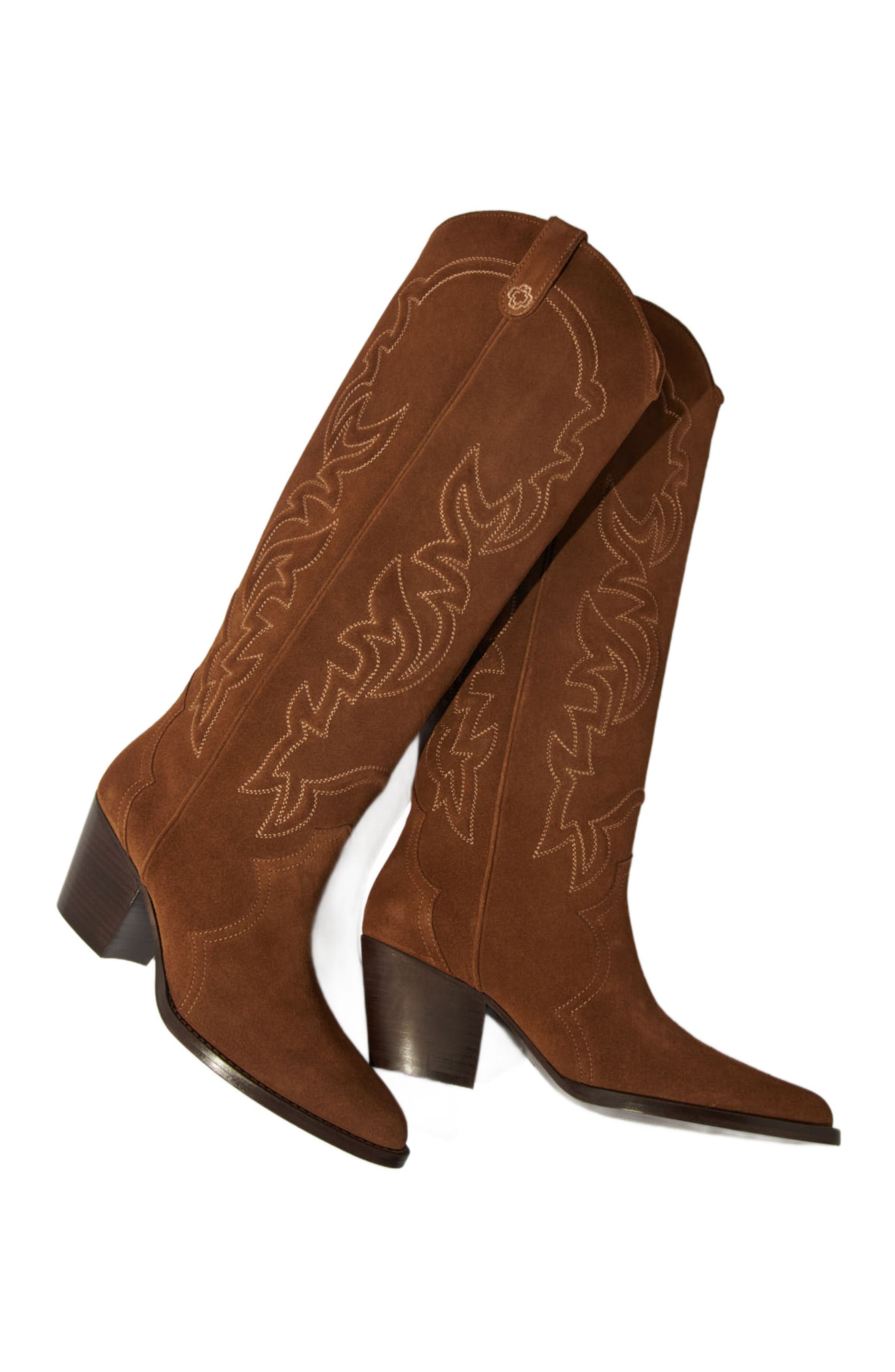 Suede cowboy boots, Alternate, color, Warm brown