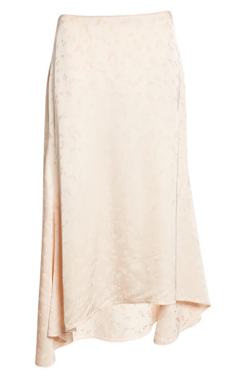 Floral Jacquard Asymmetric Satin Midi Skirt
