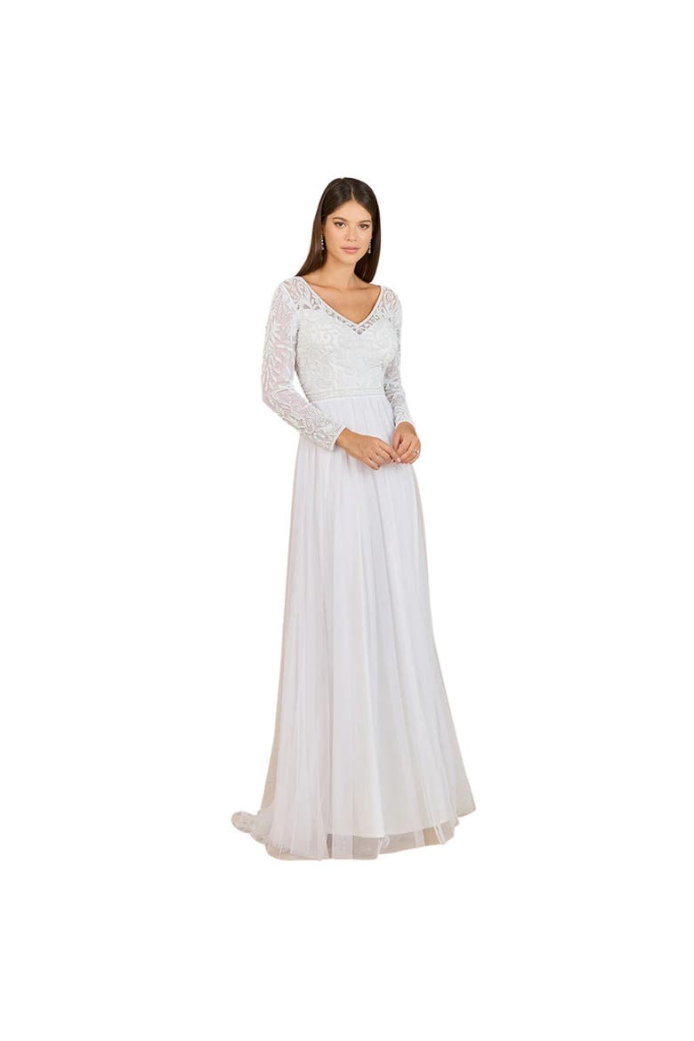 Long Sleeve Bridal Gown with Flowy Skirt, Main, color, Ivory