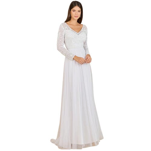 Lara New York Long Sleeve Bridal Gown With Flowy Skirt In White