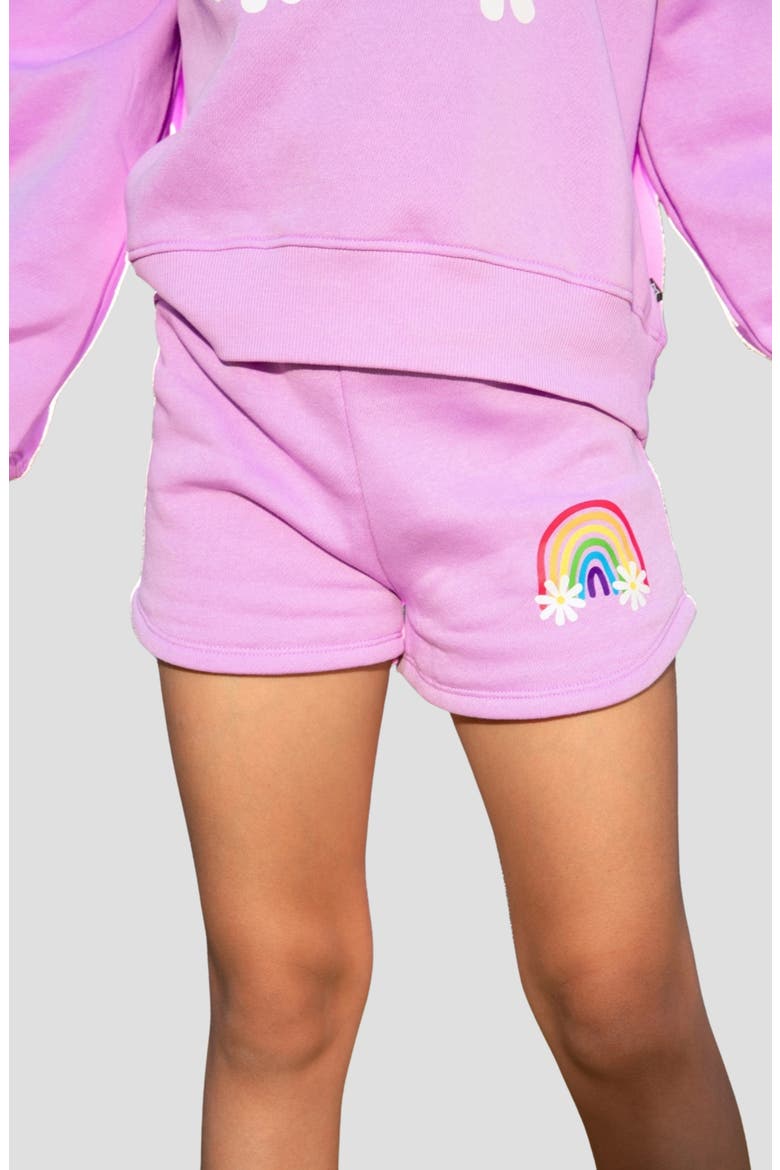 Kids' Cloud Soft Dolphin Hem Shorts, Alternate, color, PINK DAISY RAINBOW