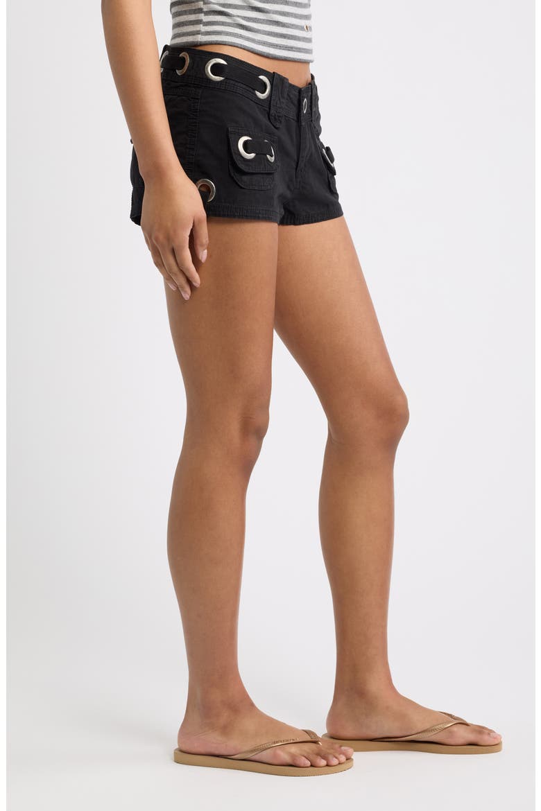 Eyelet Cargo Mini Shorts, Alternate, color, BLACK