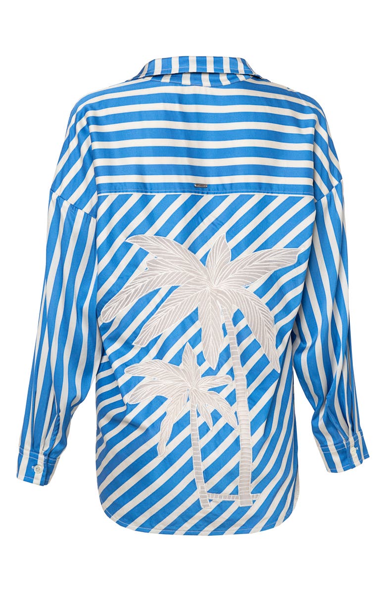 Maaji Azure Manele Stripe Cover-Up Shirt, Alternate, color, Open Blue