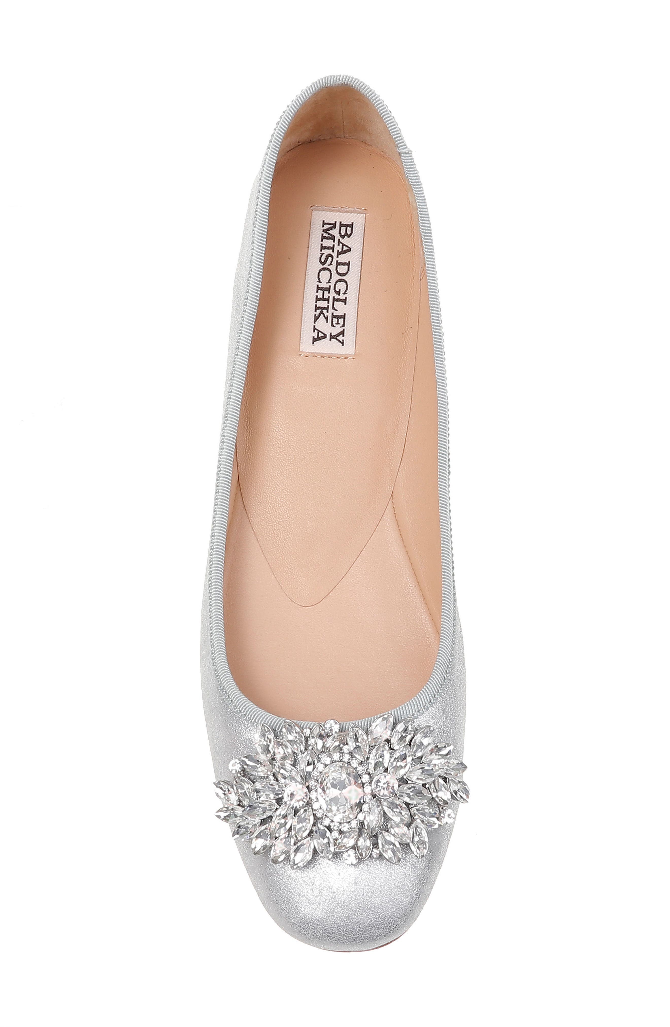 Badgley Mischka Pippa Crystal Foldable Flat, Alternate, color, SILVER METALLIC SUEDE