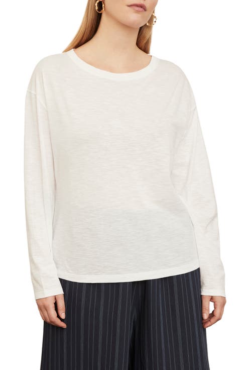 Boxy Long Sleeve Cotton Crewneck Top (Plus Size)