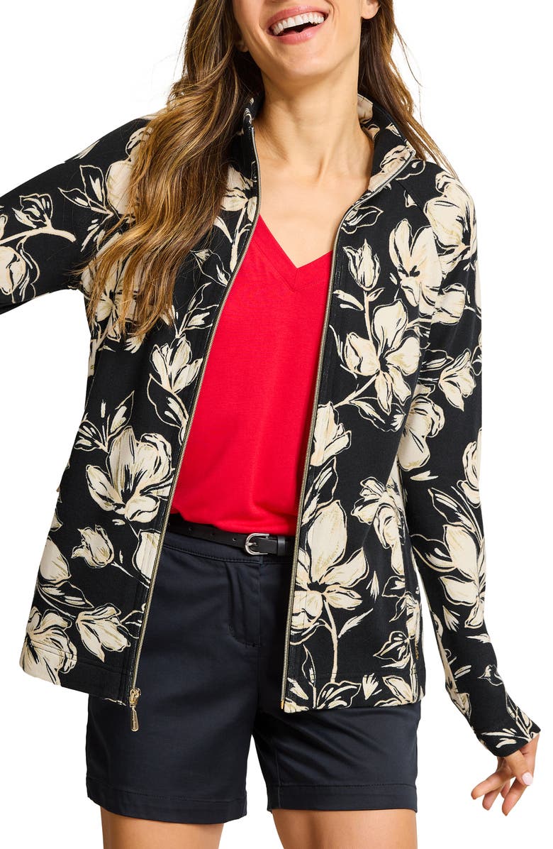Tommy Bahama Aruba Noche Mar Floral Print Zip Jacket, Main, color, 