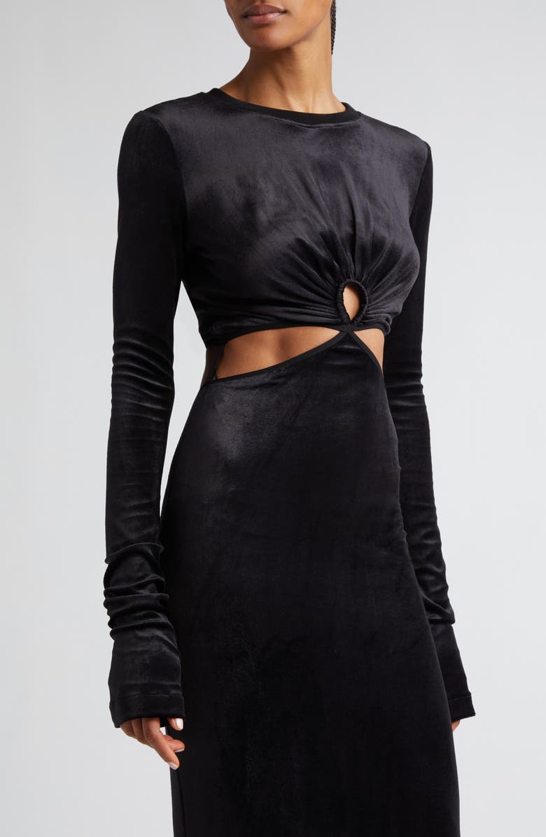 Nensi Dojaka Keyhole Cutout Long Sleeve Velvet Maxi Dress, Alternate, color, 