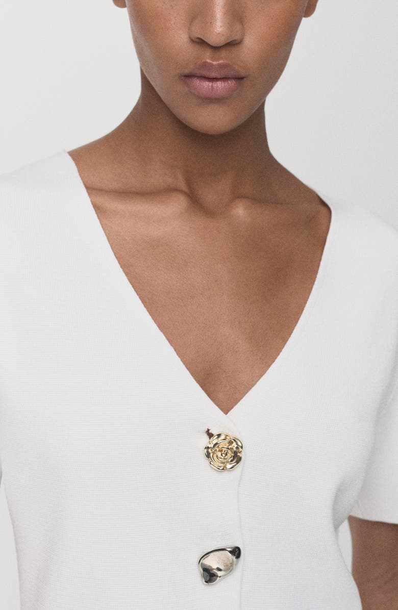 MANGO Dali Short Sleeve Cardigan, Alternate, color, White