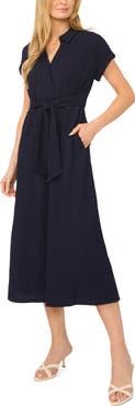 Halogen® Tie Belt Textured Midi Dress