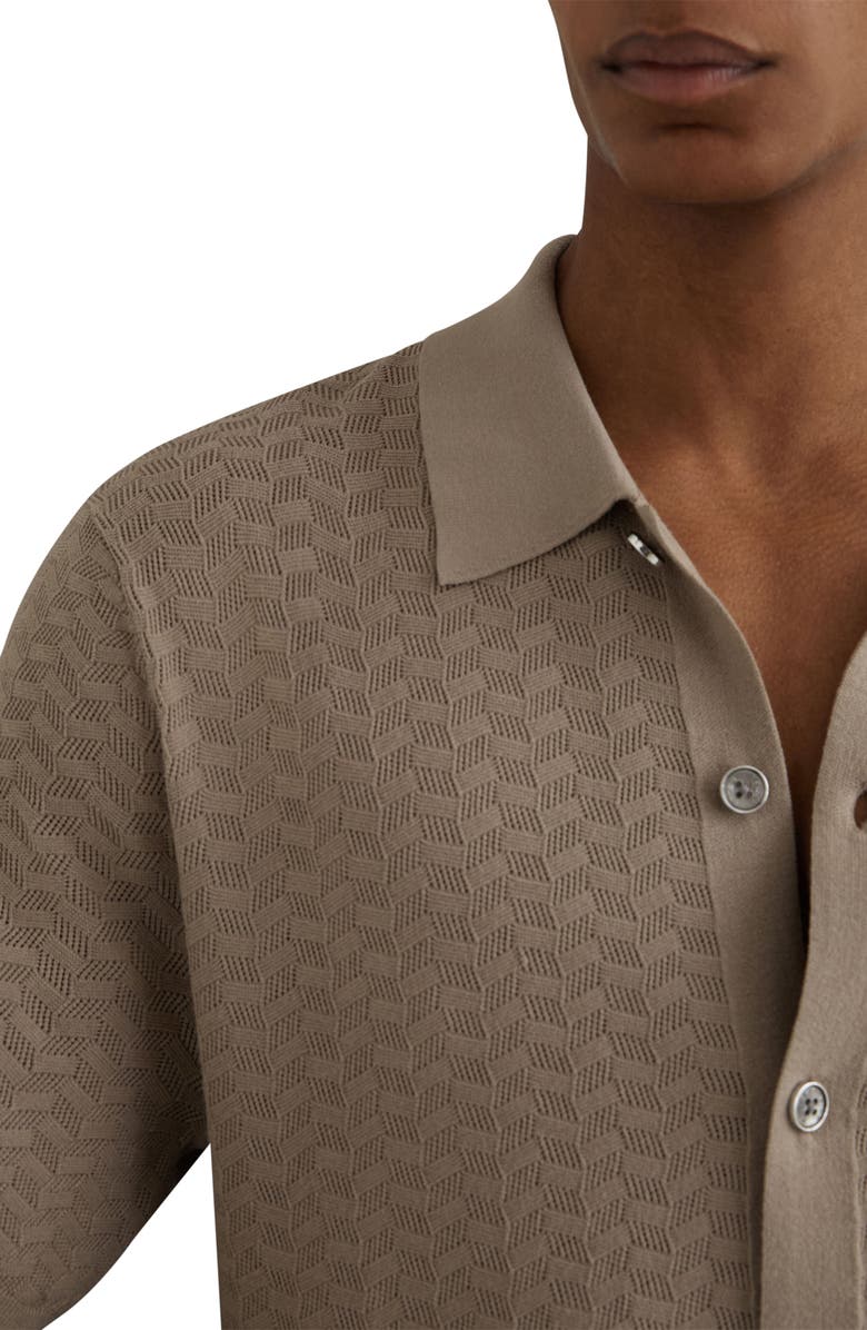 Reiss Phoenix Chevron Knit Wool Full Button Cardigan, Alternate, color, Taupe Brown