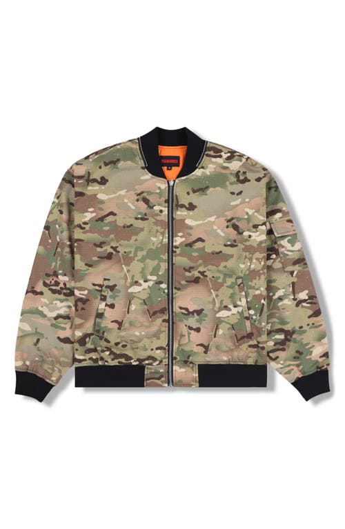 Pleasures Rhinestone Embellished Camo Print Cotton Bomber Jacket In Multi