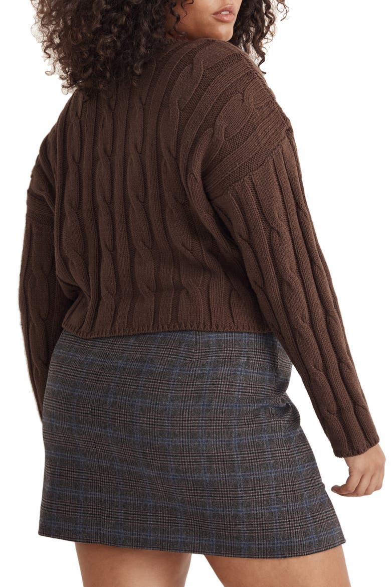 Cable Knit V-Neck Crop Sweater, Alternate, color, DARK COFFEE