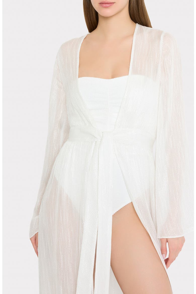 Vince Metallic Pinstripe Long Sleeve Sheer Cover-Up, Alternate, color, WHITE/ SILVER