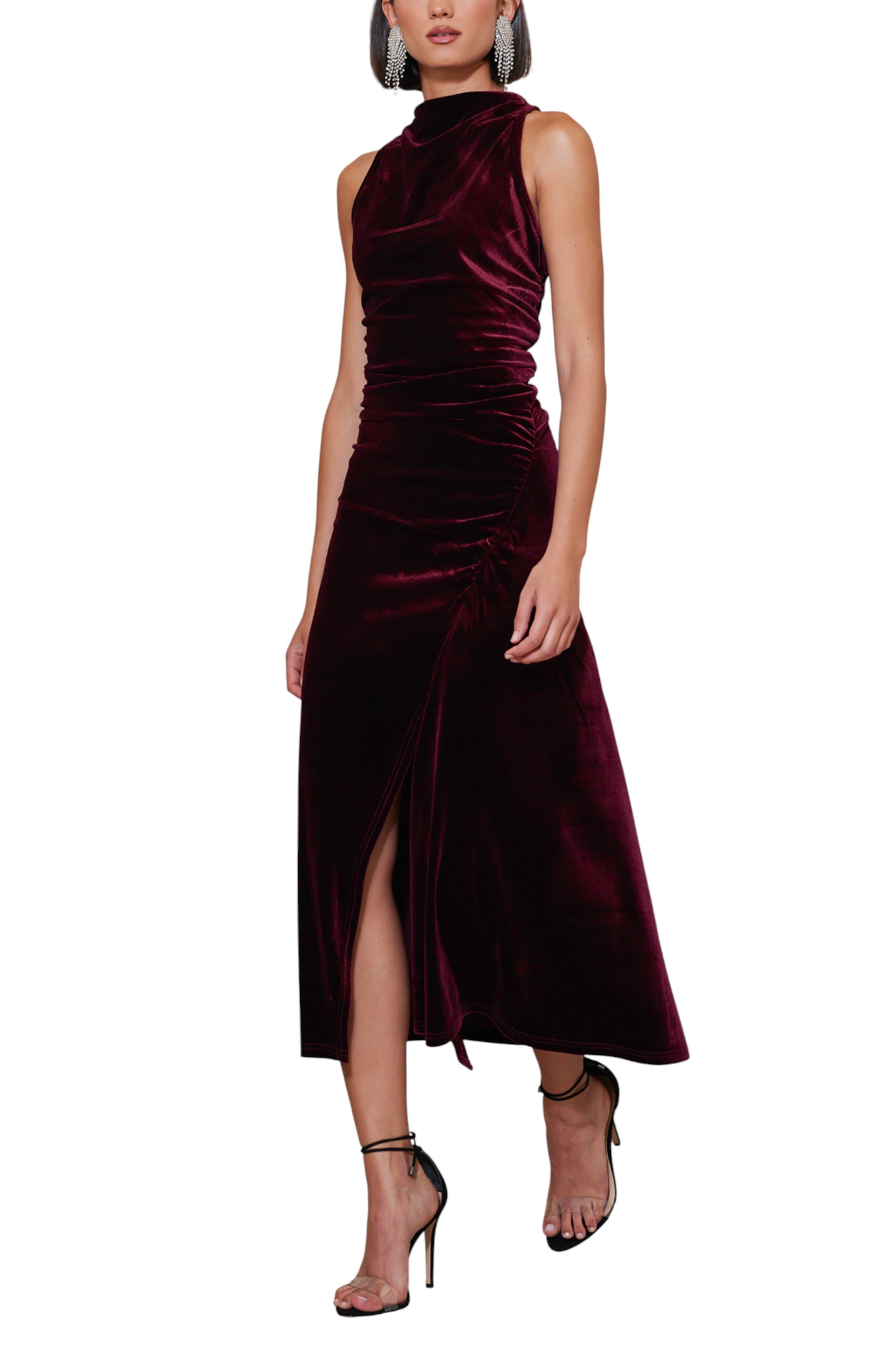 erl velvet halter dress Halter Neck Velvet Gown ORAYA, Ruched Waist Gala Dress, Custom Fit