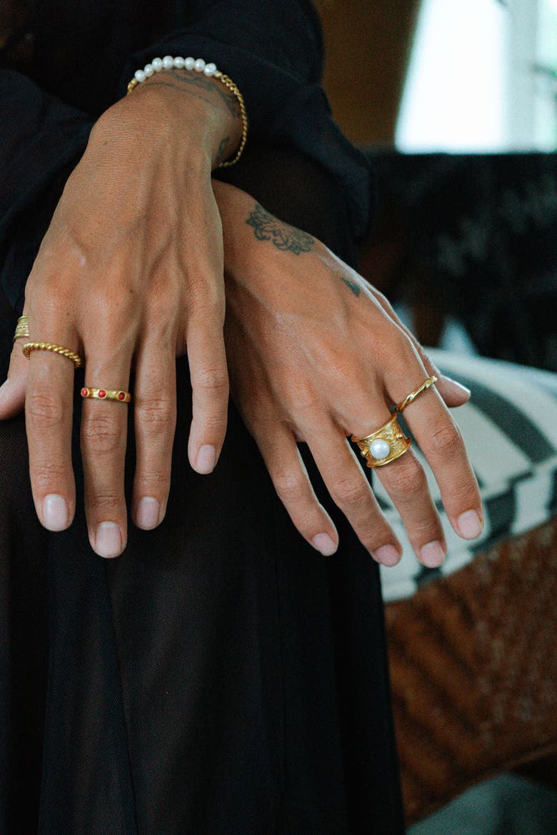 Della Pearl Band Ring, Alternate, color, Gold