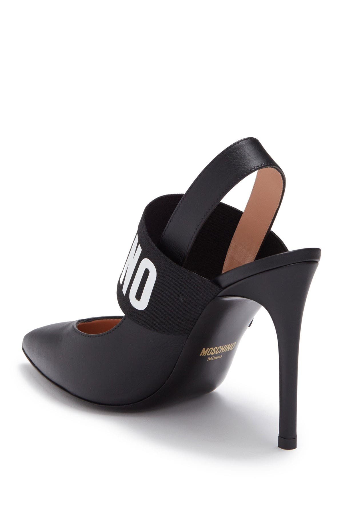 Moschino Logo Strap Leather Stiletto Pump, Alternate, color, 