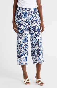 Nicole Miller Embroidered Eyelet Hem Wide Leg Pull-On Pants