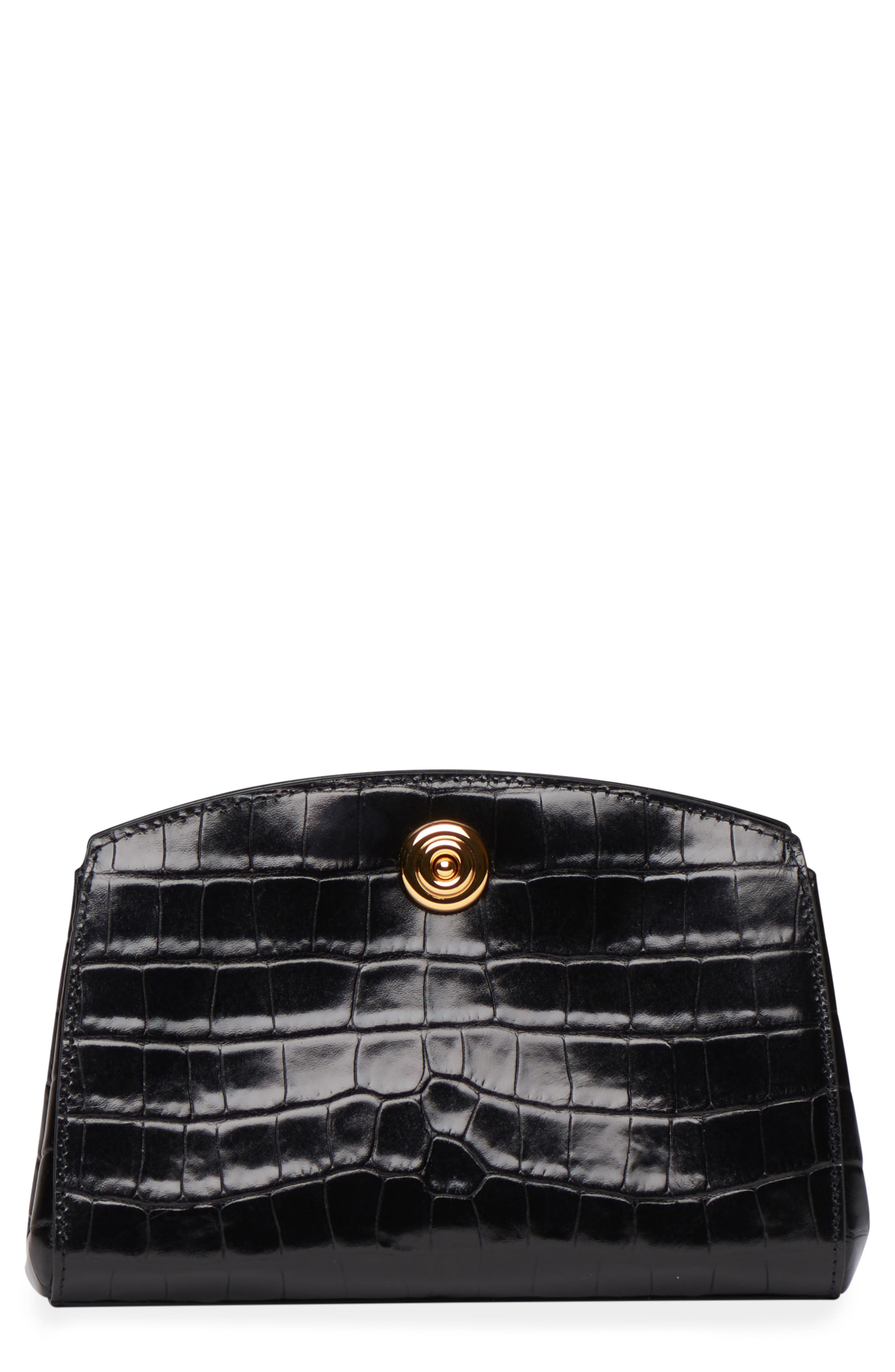 LIFFNER Pushlock Leather Clutch, Main, color, Black