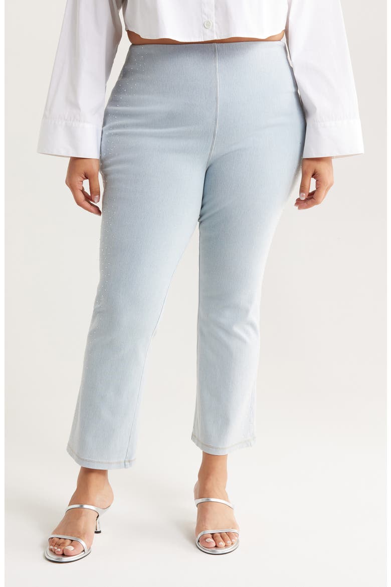 Crystal Embellished Pull-On Baby Bootcut Ankle Jeans, Main, color, TINTED BLUE