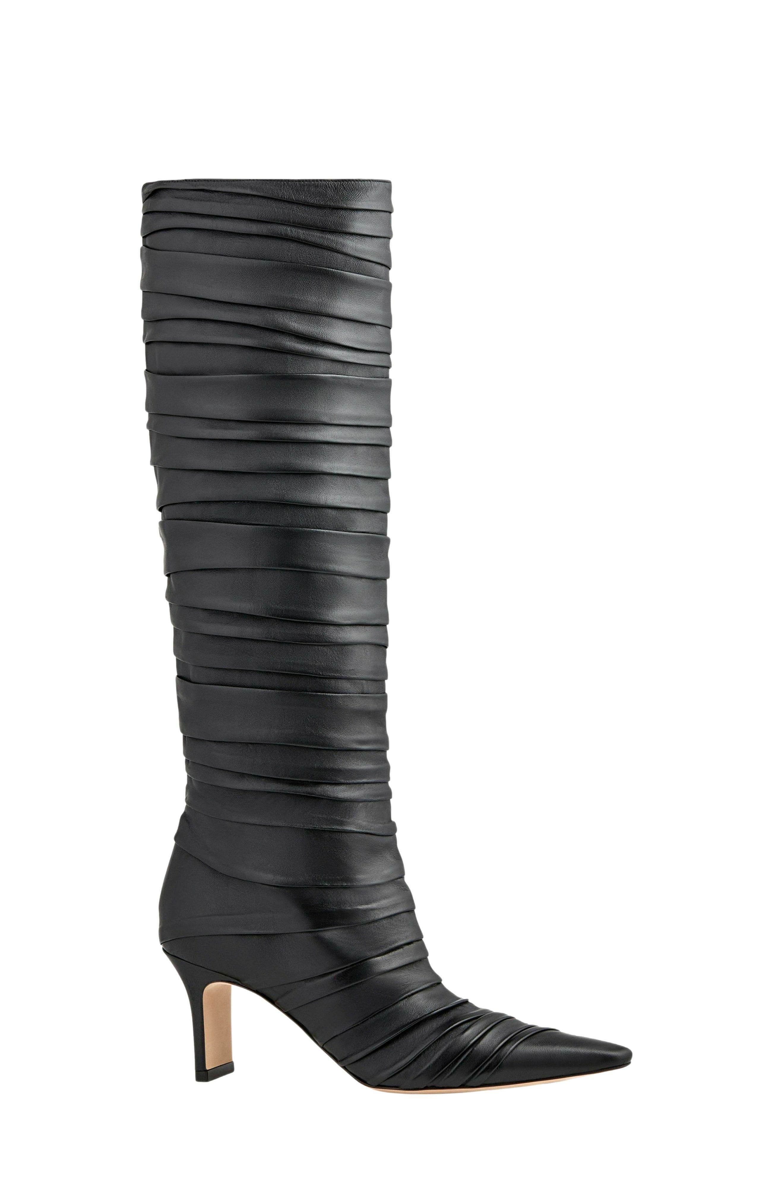 Plisse Knee Boot, Alternate, color, Black Nappa