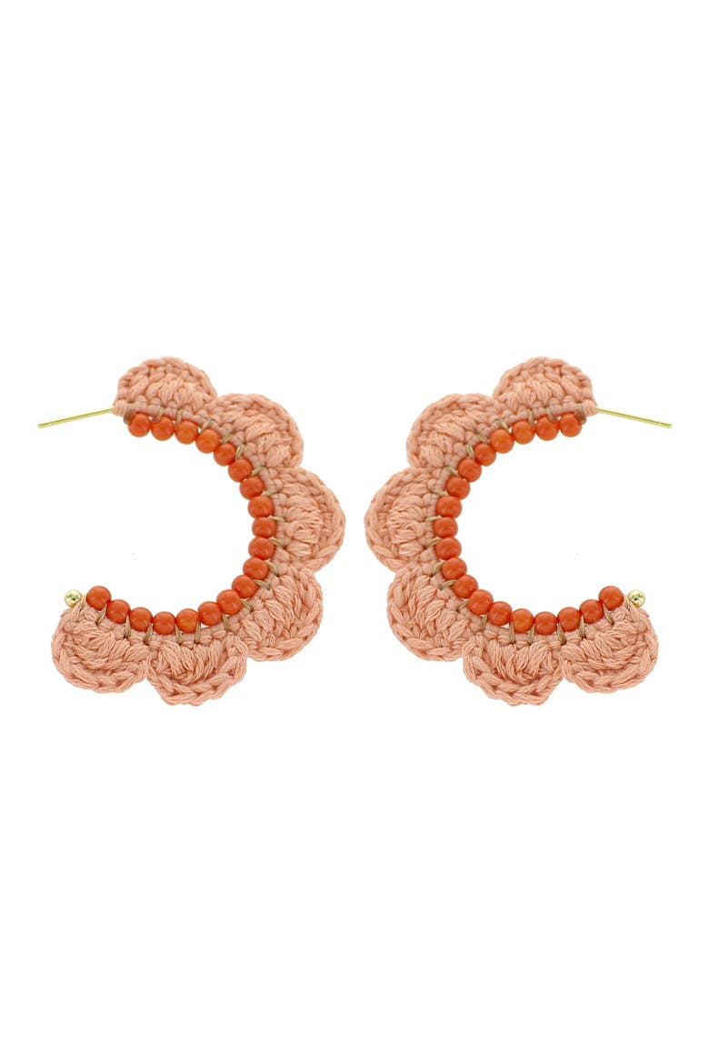 Scallop Crochet Hoop Earrings, Main, color, PEACH