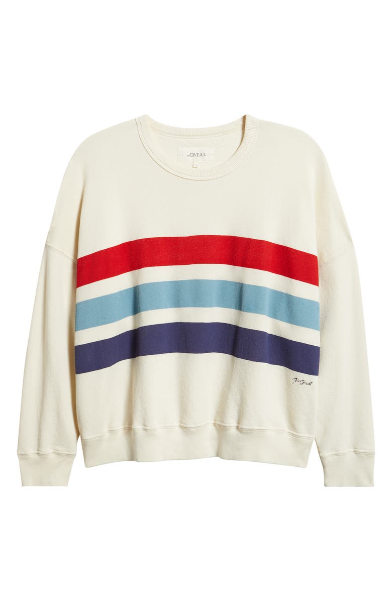 THE GREAT. The Teammate Stripe Sweatshirt, Alternate, color, Washed White