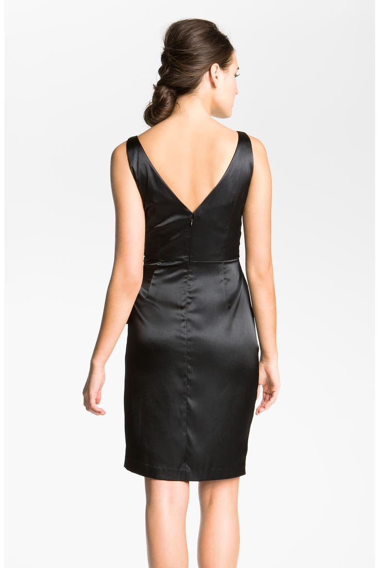 Side Bow Stretch Satin Sheath Dress, Alternate, color, BLACK