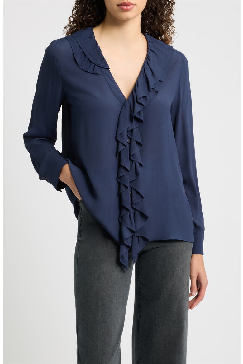 Dancing Ruffle V-Neck Top, Main, color, NAVY