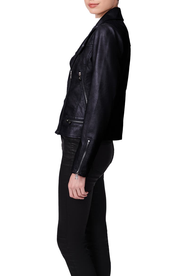 Faux Leather Biker Jacket, Alternate, color, BLACK