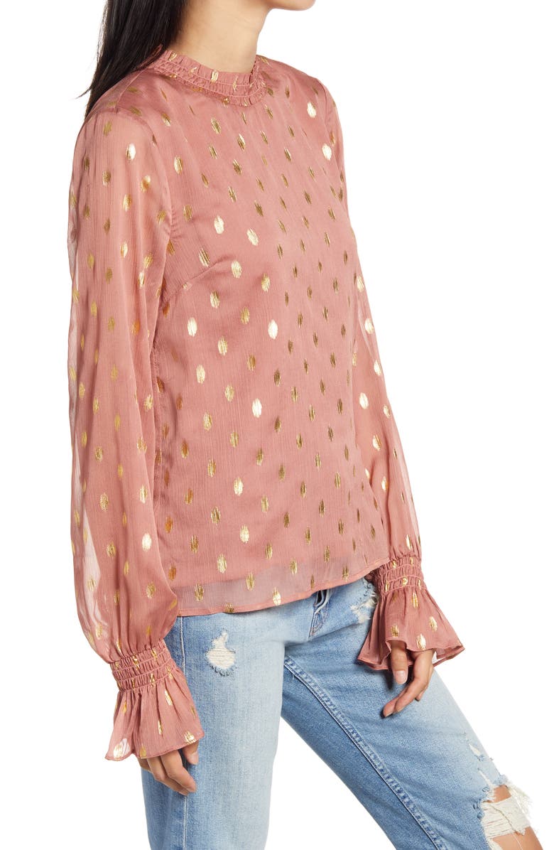 Endless Rose Metallic Polka Dot Chiffon Top, Alternate, color, Mauve
