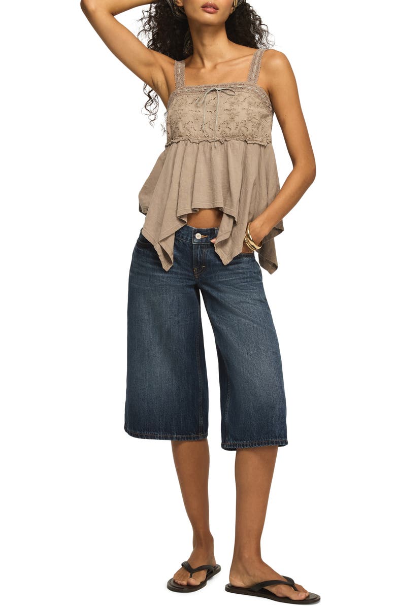 Lucky Brand Eyelet Yoke Handkerchief Hem Tank, Alternate, color, Sphinx