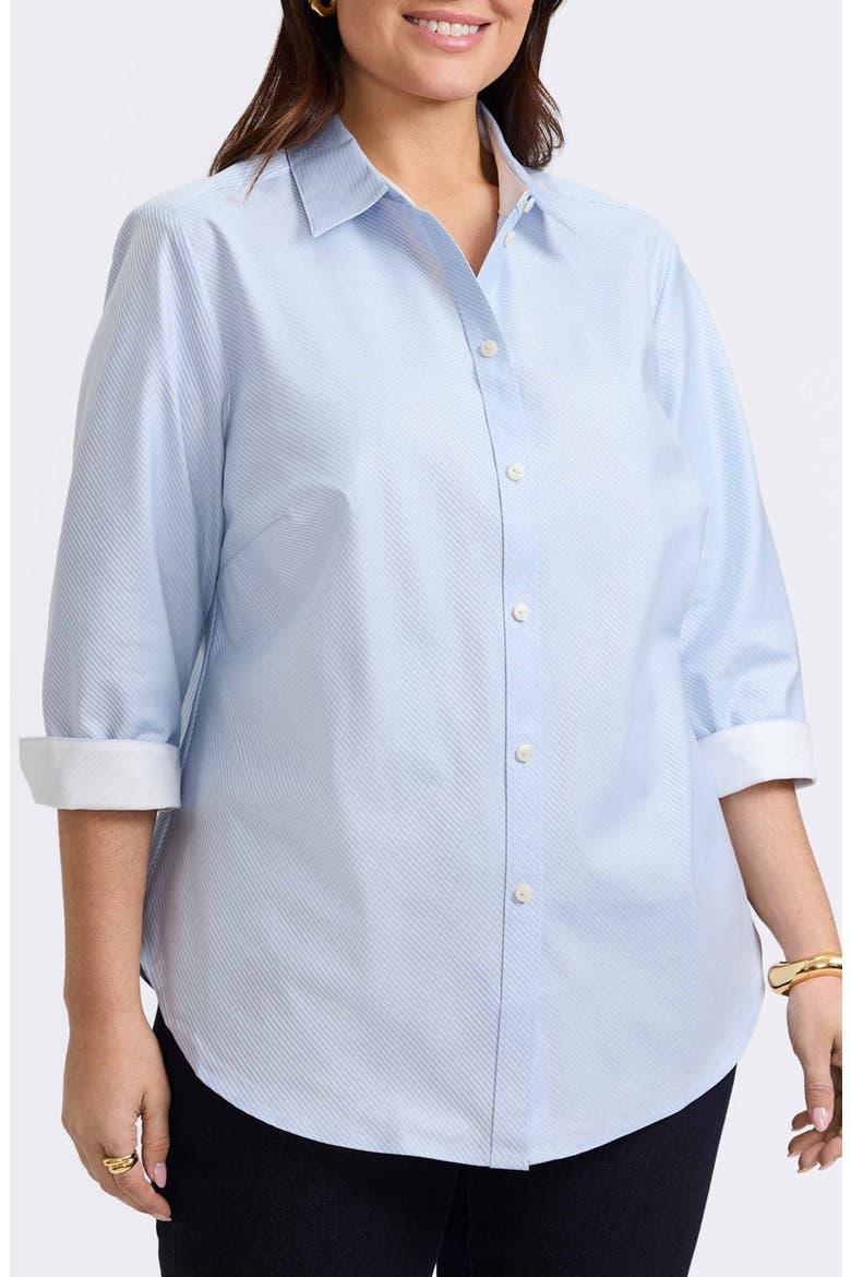 Margie Three-Quarter Sleeve Cotton Button-Up Shirt, Main, color, SOFT BLUE