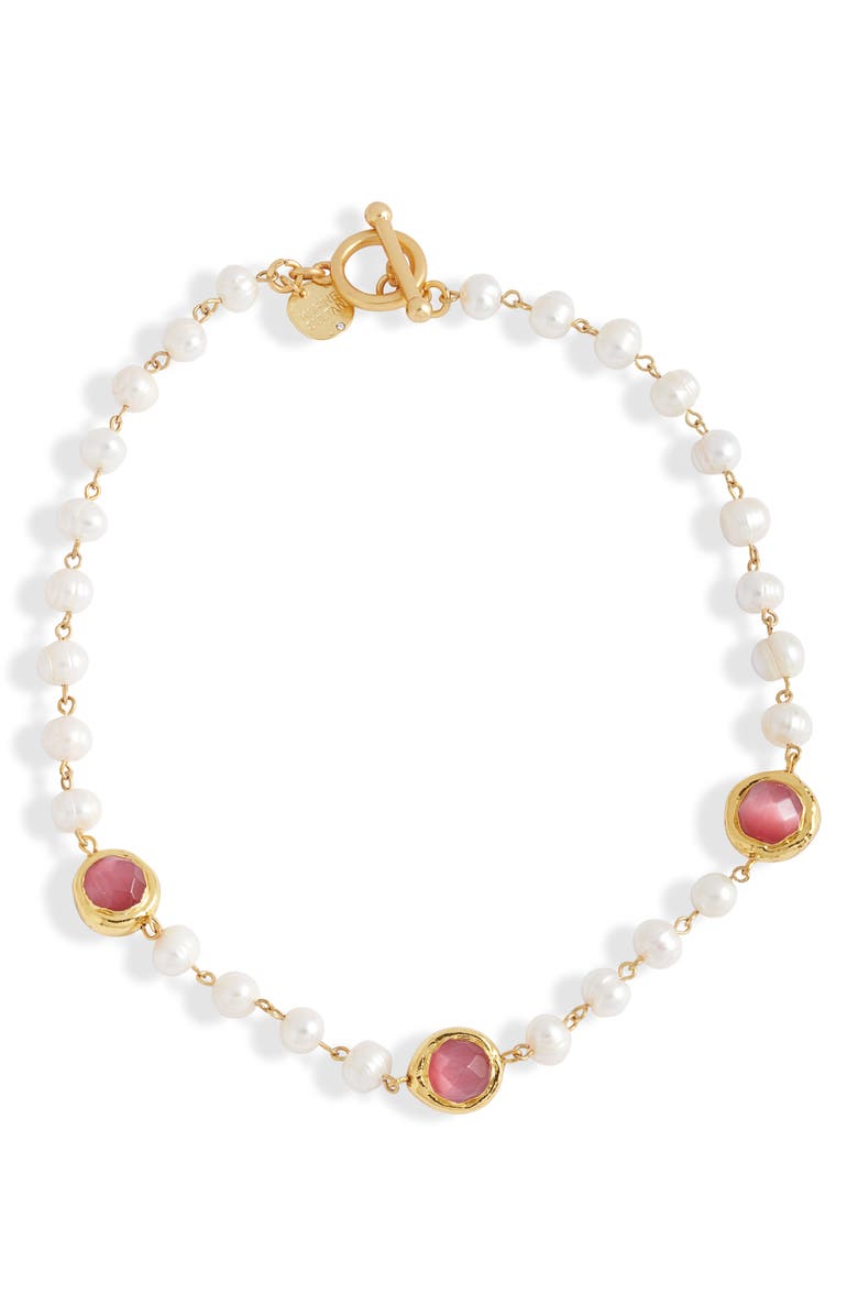 Karine Sultan Crystal Station Cultured Pearl Necklace, Main, color, Gold