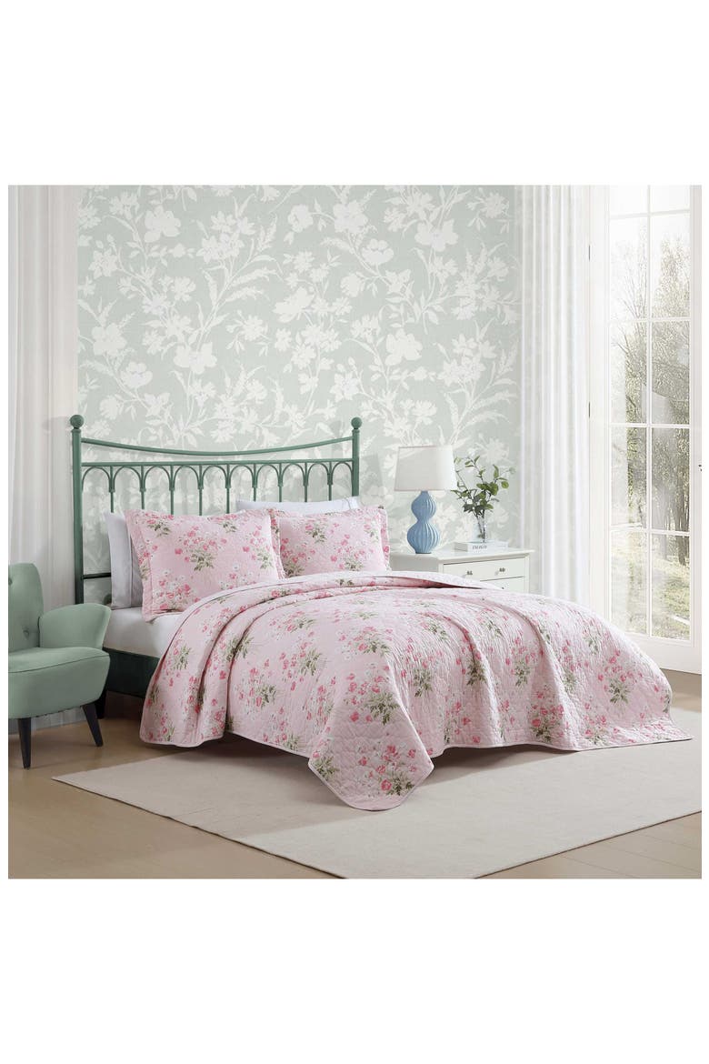 Veronica's Bouquet Cotton Quilt Set, Alternate, color, PINK/ WHITE
