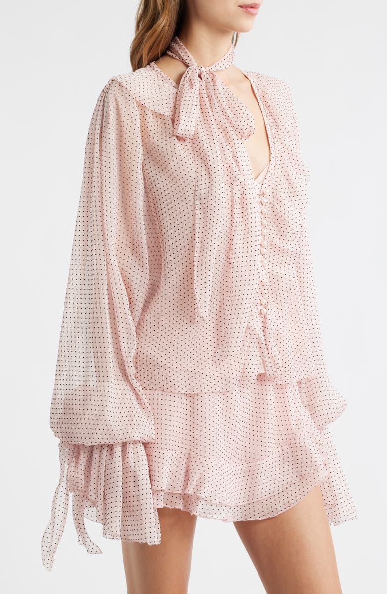 LoveShackFancy Linette Dot Print Woven Shirt, Alternate, color, Pink