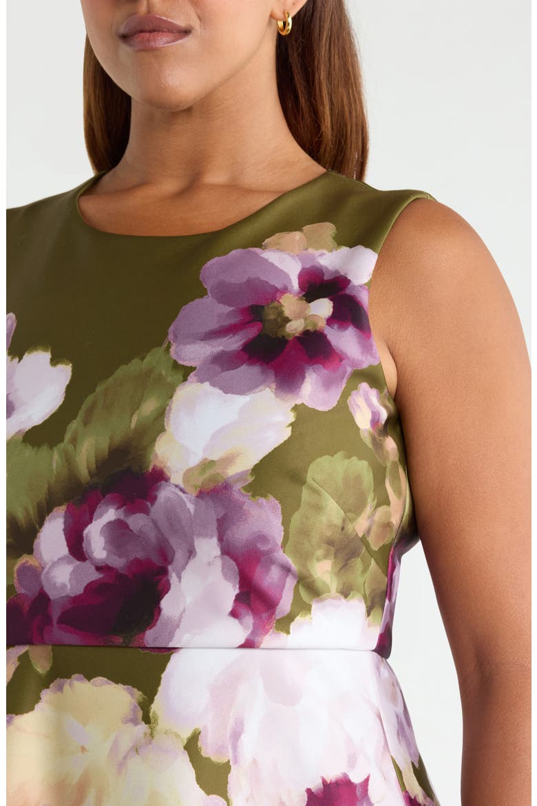 Placed Floral Sleeveless Satin Midi Dress, Alternate, color, IVY MULTI