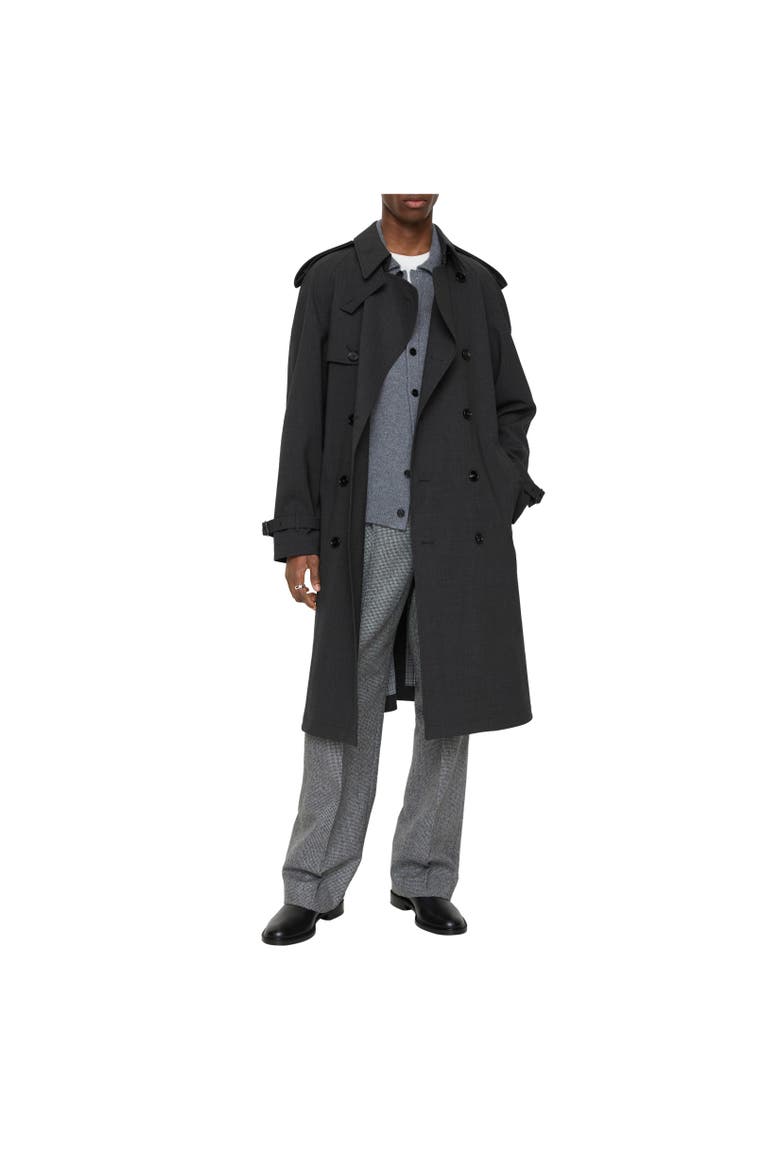 Long Bonded Stretch Wool Trench Coat, Alternate, color, Onyx grey melange