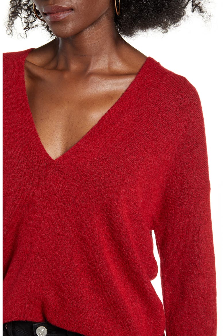 Cozy V-Neck Sweater, Alternate, color, RED CHILI