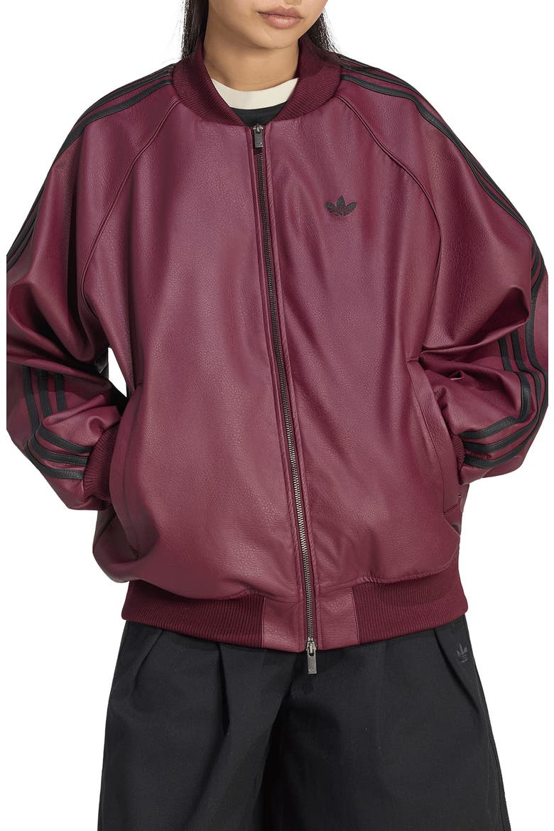 SST Faux Leather Track Jacket, Main, color, MAROON/ BLACK/ FOOTBALL GOLD