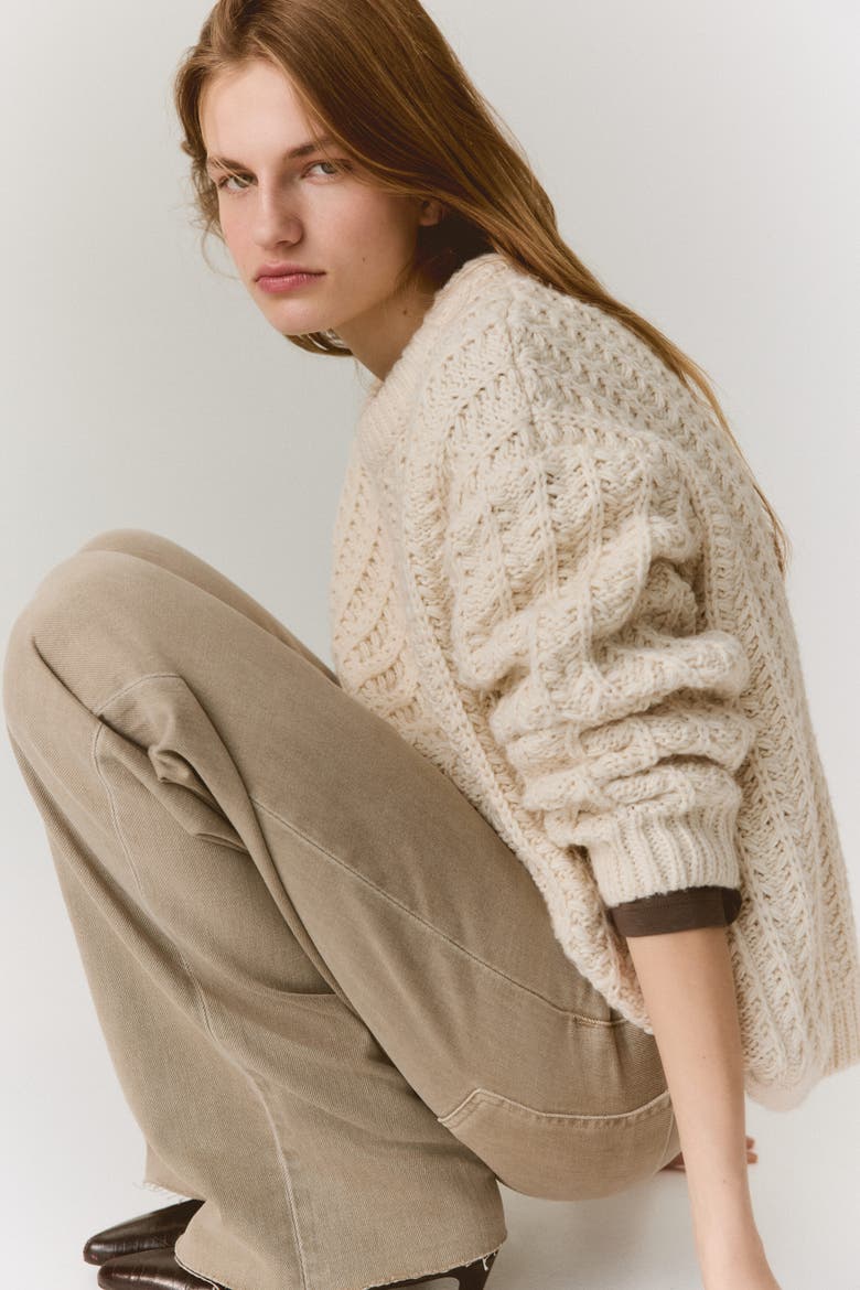 Cable-knit Jumper, Alternate, color, Light beige