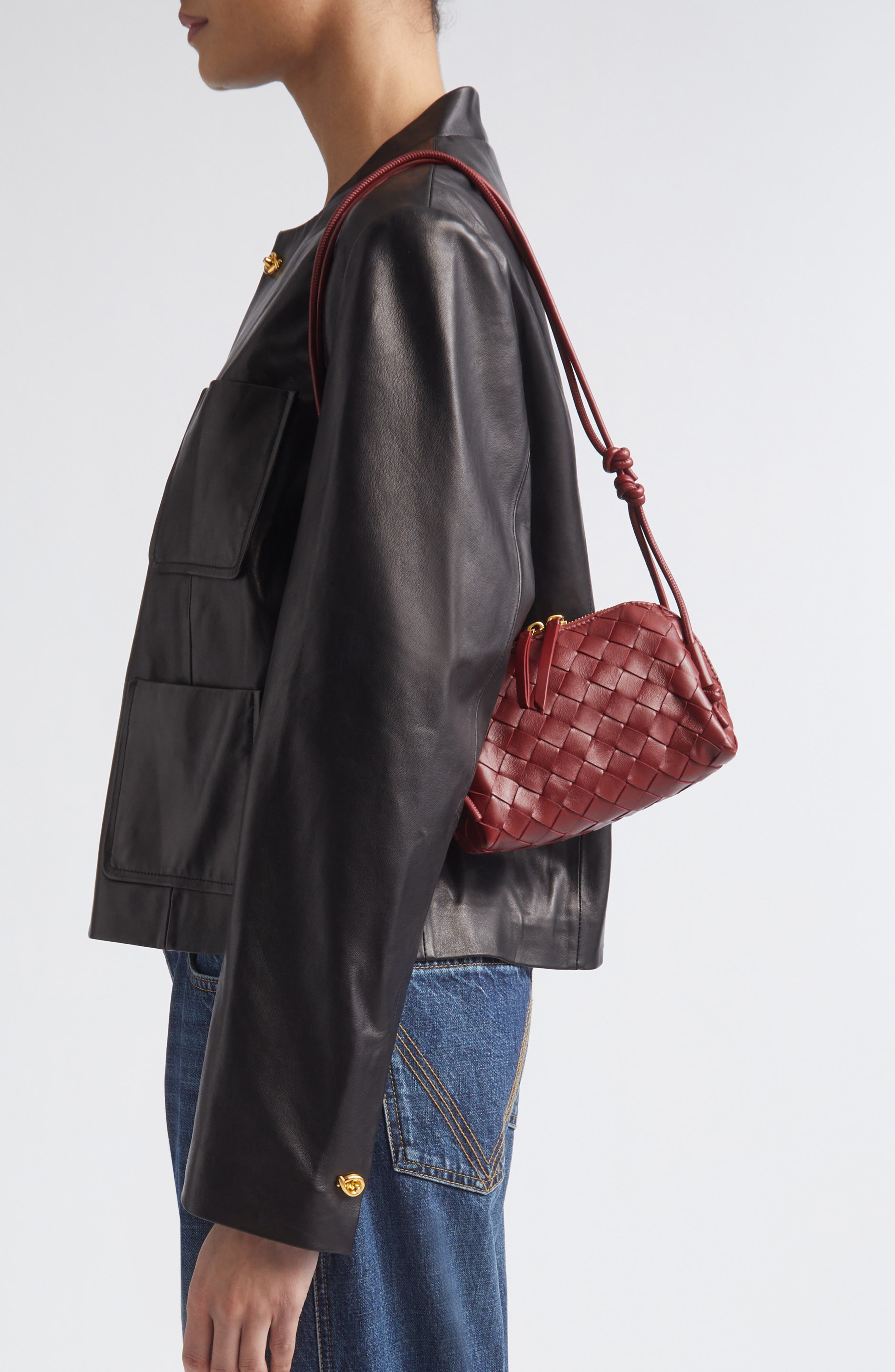 Mini Concert Intrecciato Leather Crossbody Bag, Alternate, color, 6585 LAVA RED-GOLD