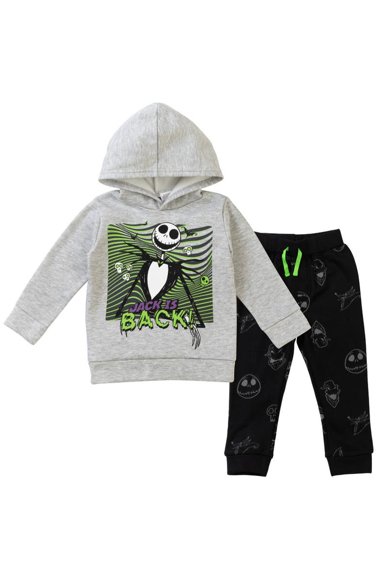 Disney Nightmare Before Christmas Jack Skellington Fleece Hoodie & Pants Set, Main, color, Black / Grey